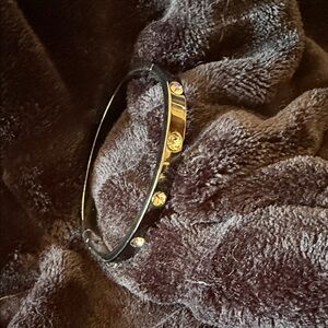 Park Lane Gold Floral Accent Hinged Bracelet with Clear Stones